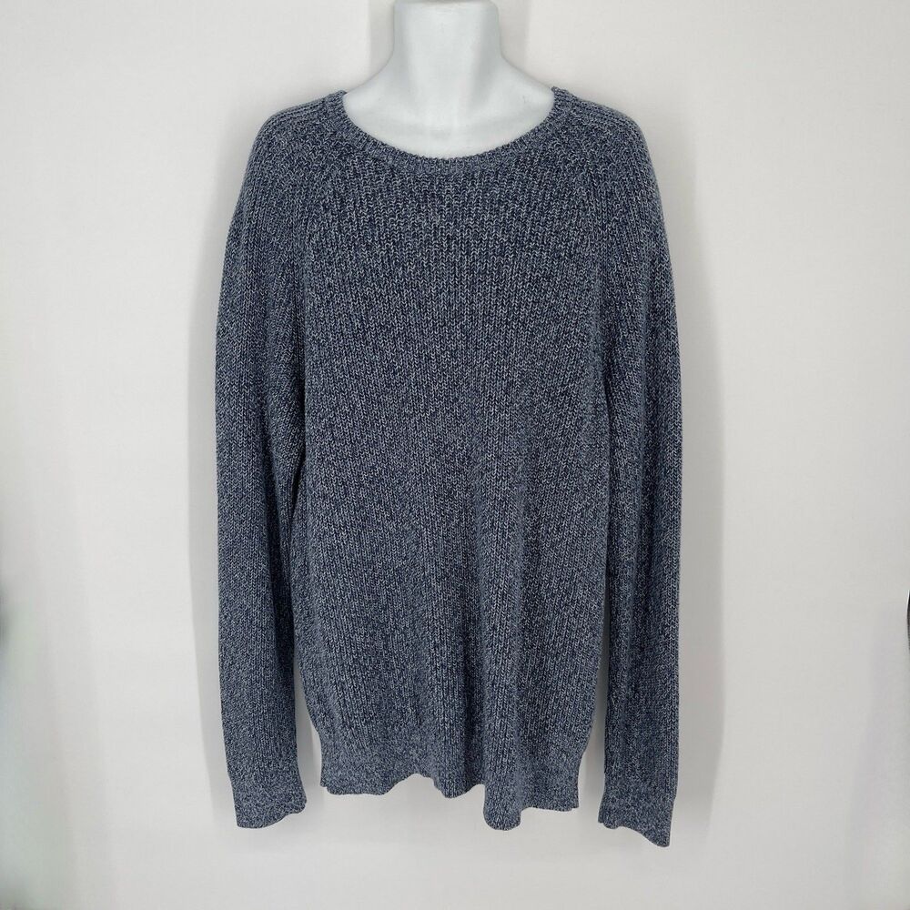 J. Crew Men's Long Sleeve Heavyweight Knit Sweater Cotton Sz XXL Marled Blue